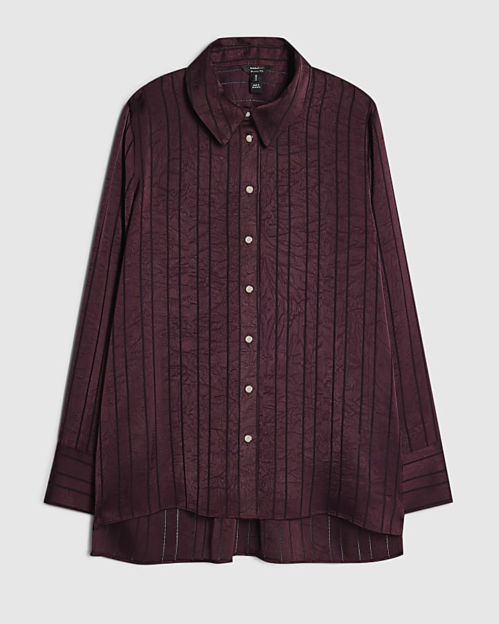 Petite Burgundy Stripe Crinkle Blouse