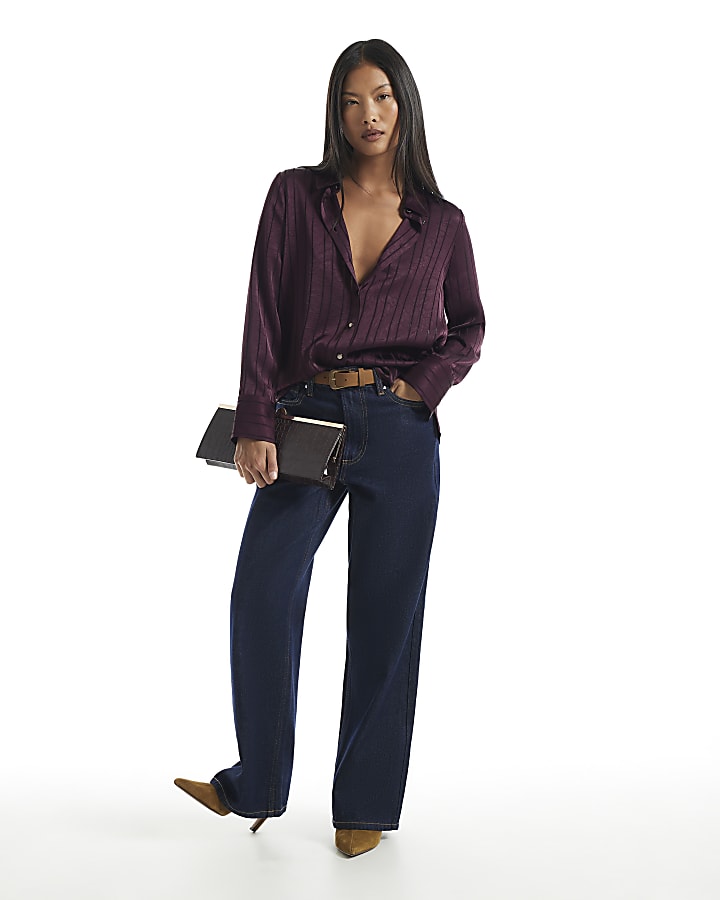 Petite Burgundy Stripe Crinkle Blouse