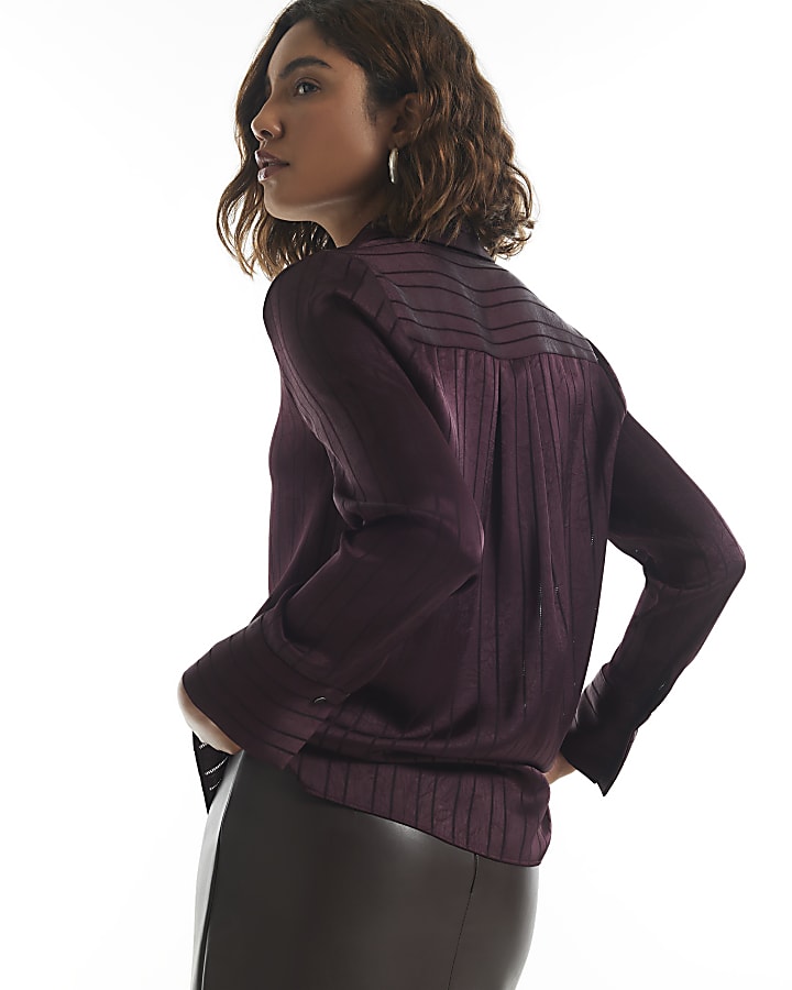 Burgundy Stripe Crinkle Blouse
