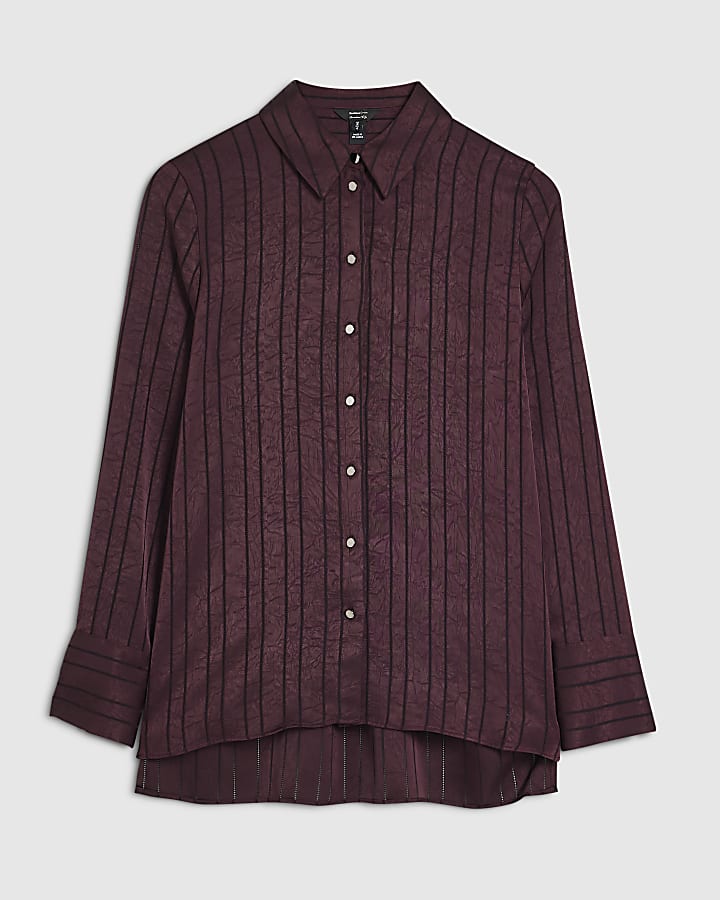 Burgundy Stripe Crinkle Blouse