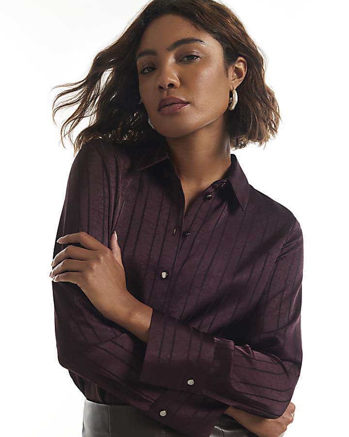 Burgundy Stripe Crinkle Blouse