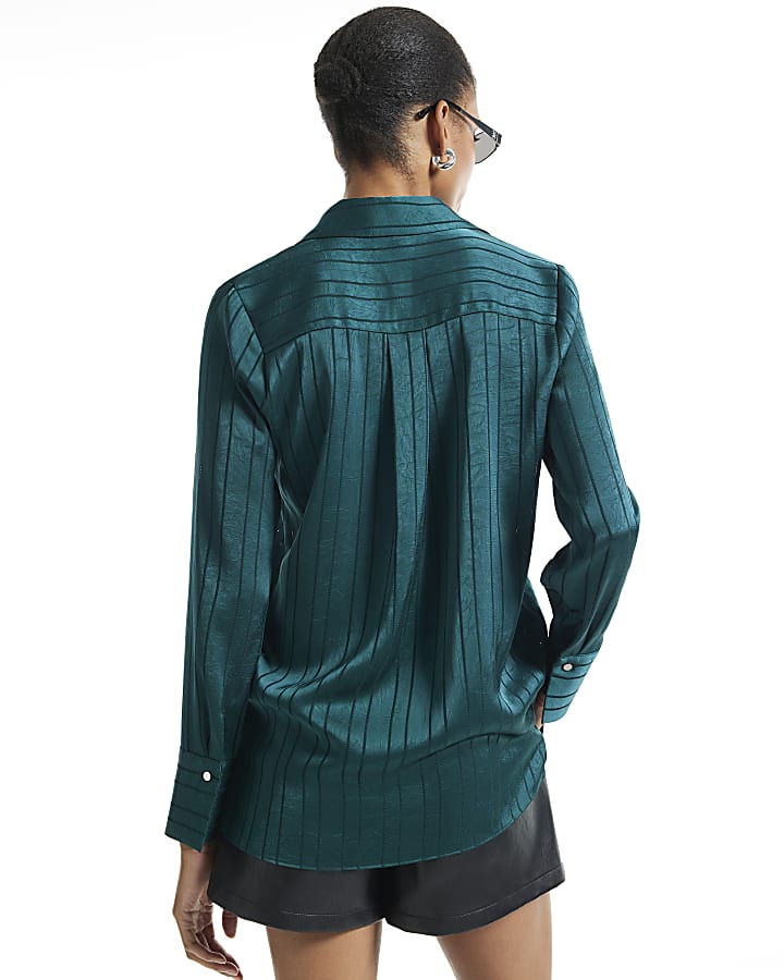 Green Stripe Textured Blouse