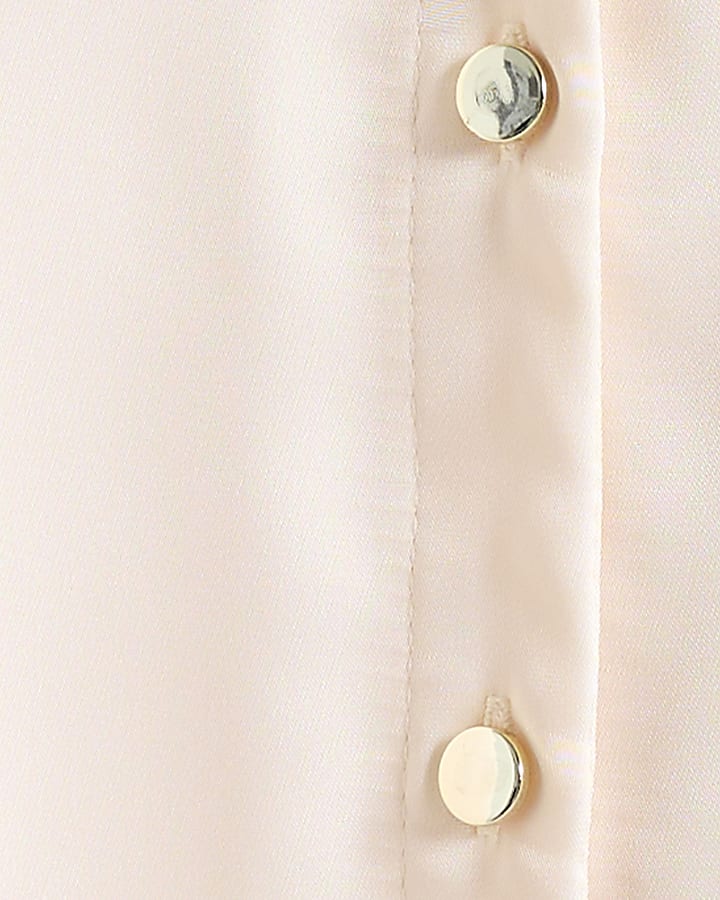 Cream Satin V Neck Shirt