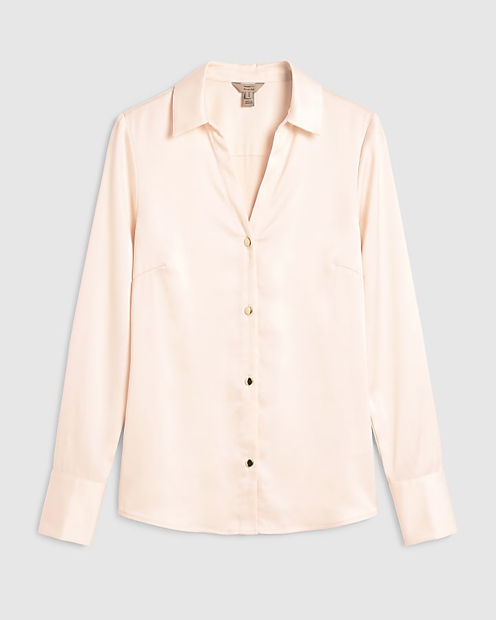 Cream Satin V Neck Shirt