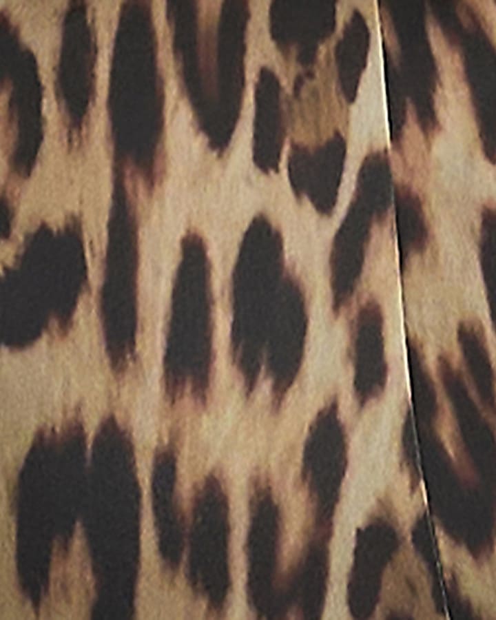 Brown Satin Leopard Print Wide Leg Trousers