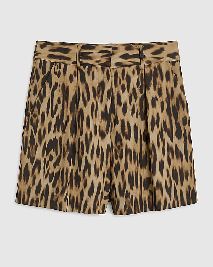 Brow Leopard Print Structured Flat Shorts