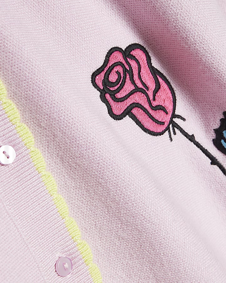 Pink Knit Embroidered Heart Cardigan