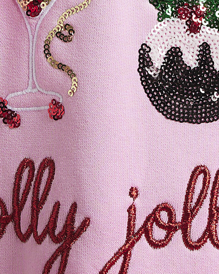Pink Holly Jolly Embroidered Sweatshirt