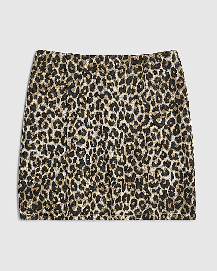 Brown Leopard Print Jacquard Mini Skirt