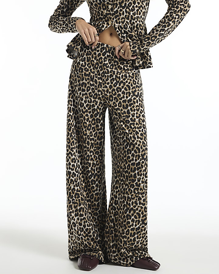 Brown Leopard Print Jacquard Joggers