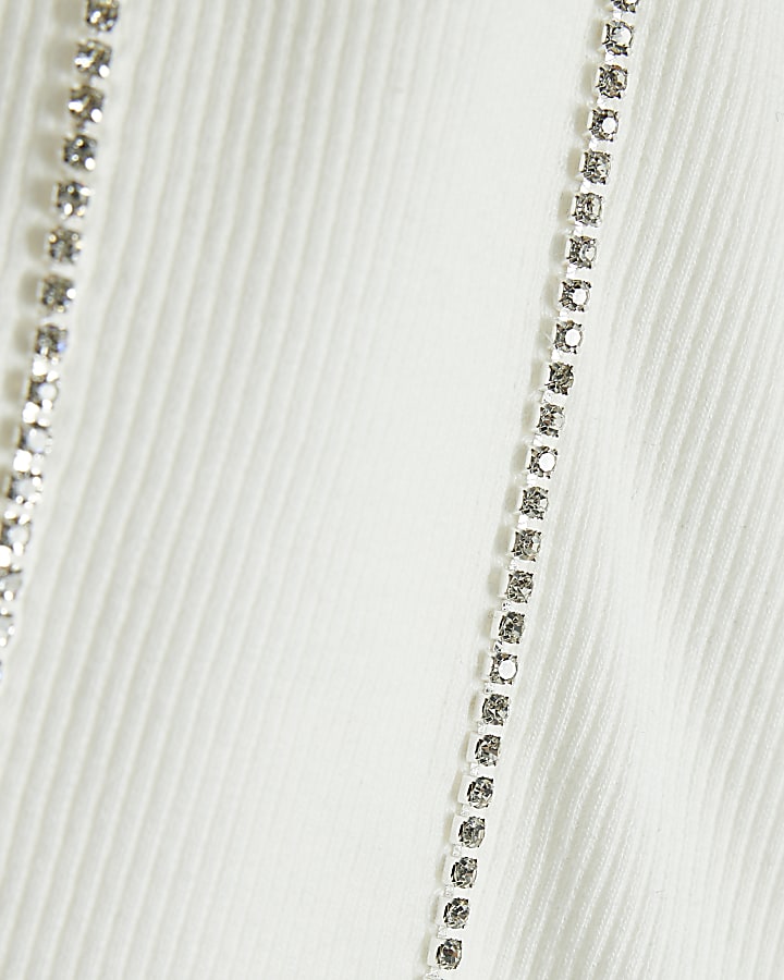 White Stripe Embellished T-Shirt