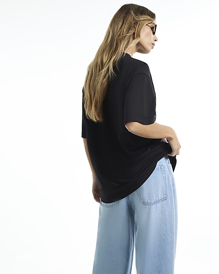Black Cotton Tiger Embellished T-Shirt