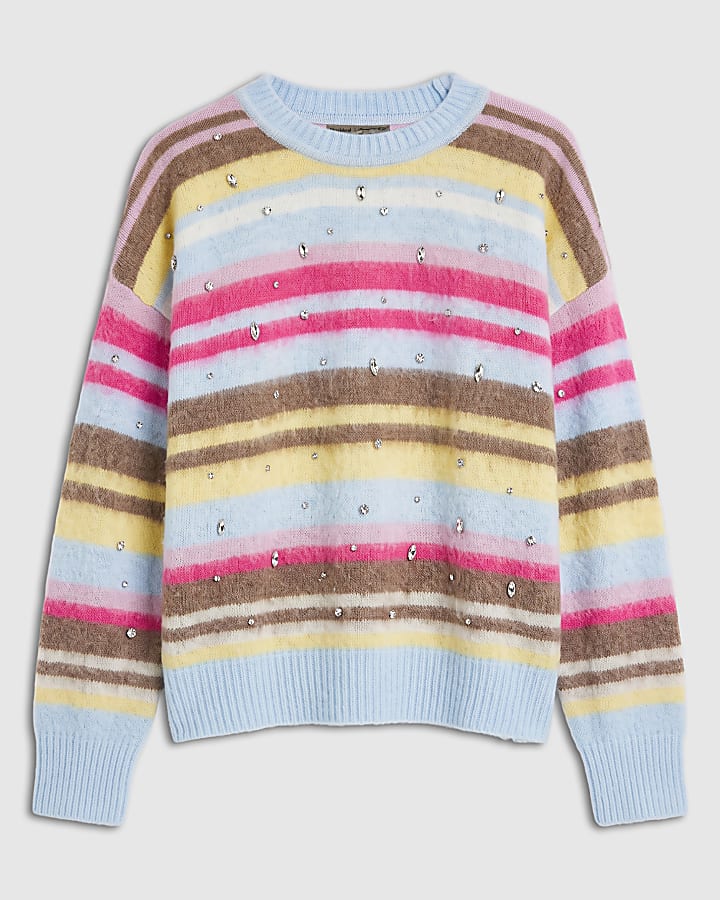 Blue Diamante Stripe Jumper