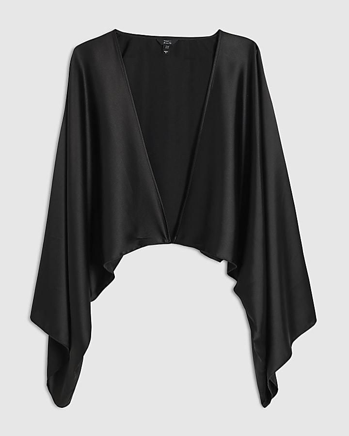 Black Satin Drape Kimono Cape