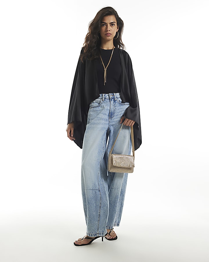 Black Satin Drape Kimono Cape