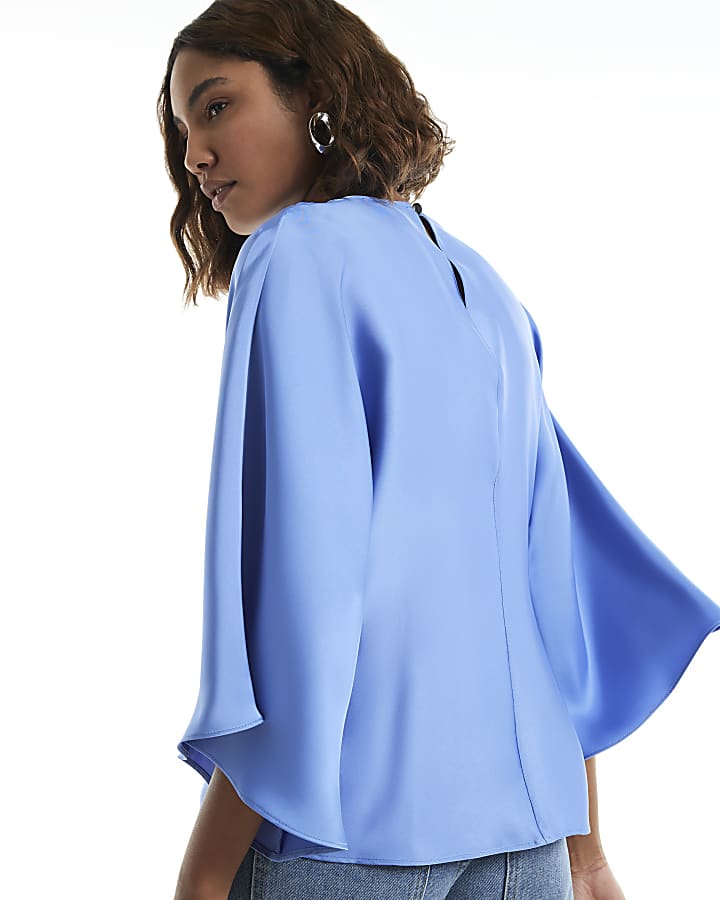 Blue Asymmetric Draped Top