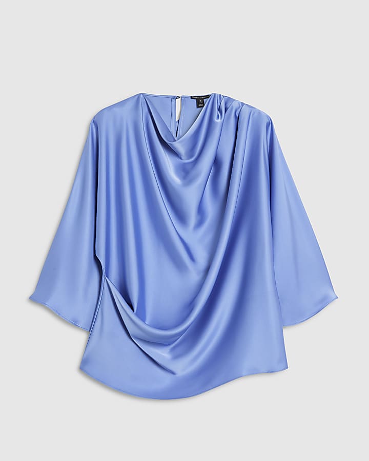 Blue Asymmetric Draped Top