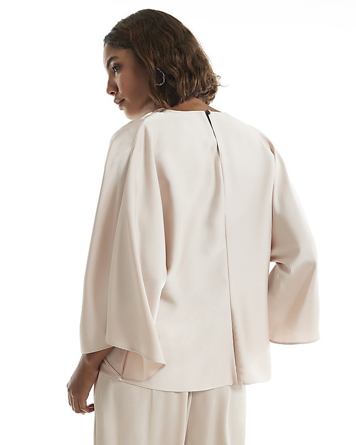 Cream Satin Asymmetric Draped Top