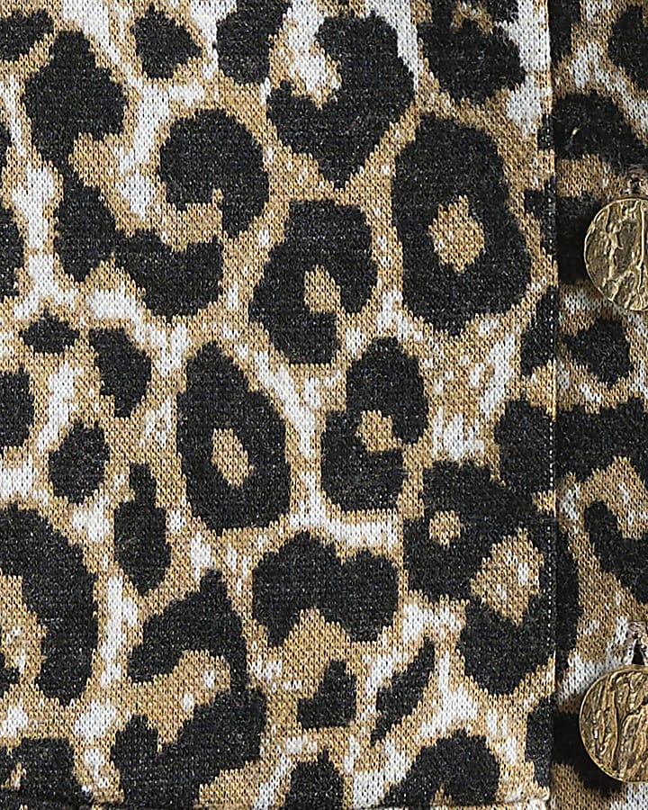 Brown Leopard Print Jacquard Peplum Cardigan