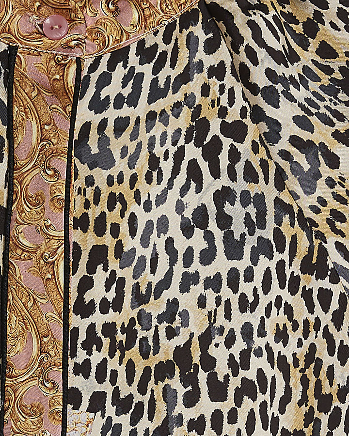 Brown Leopard Pussybow Mini Dress