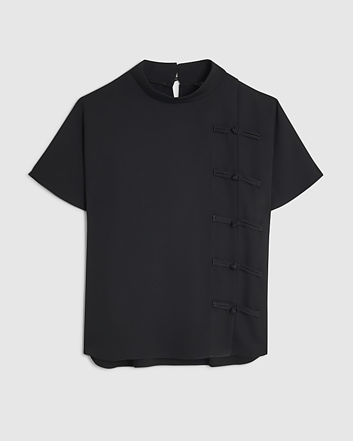 Black Crepe Frogging Blouse