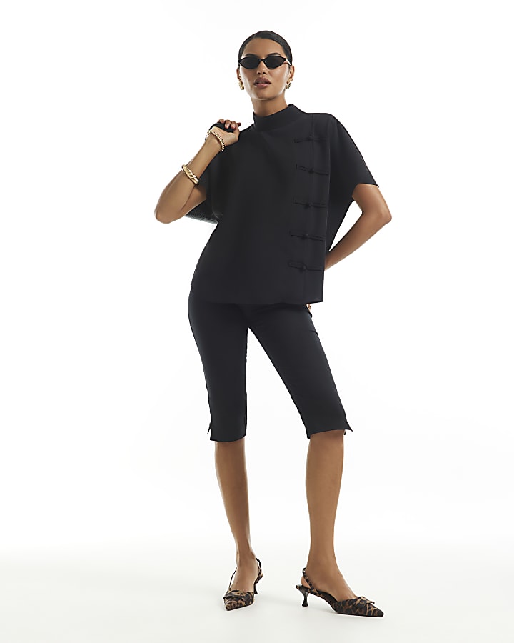 Black Crepe Frogging Blouse