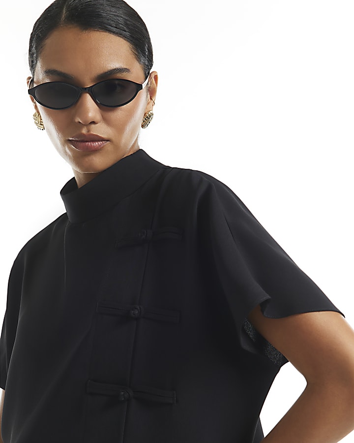 Black Crepe Frogging Blouse