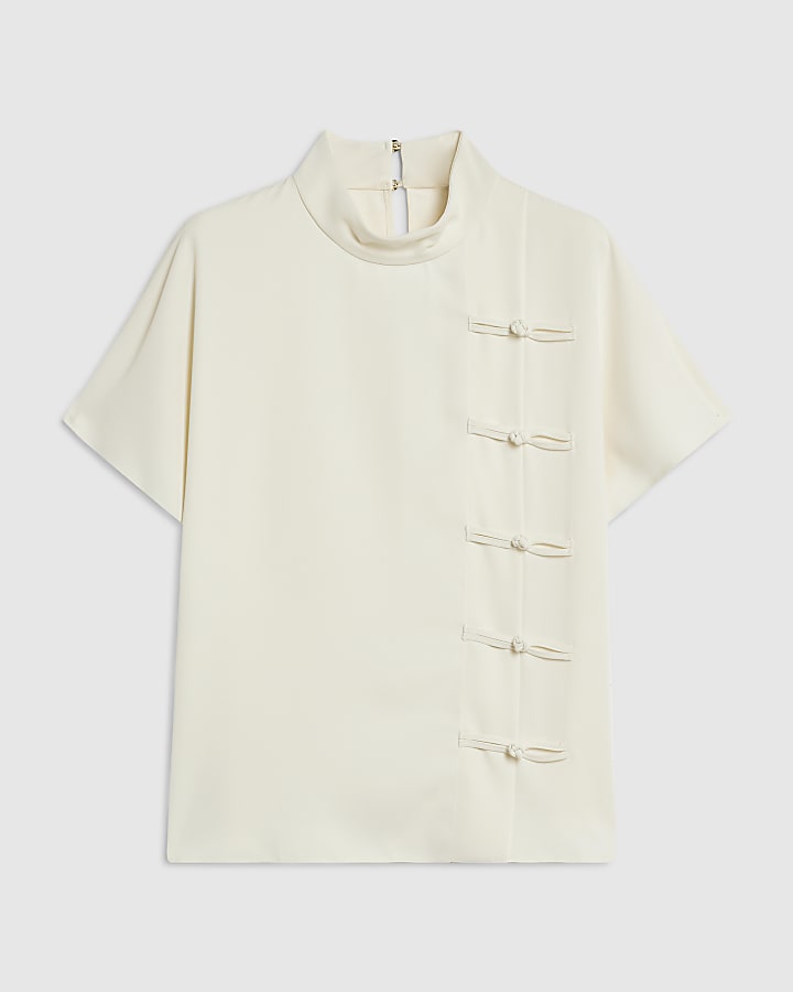Cream Crepe Frogging Blouse