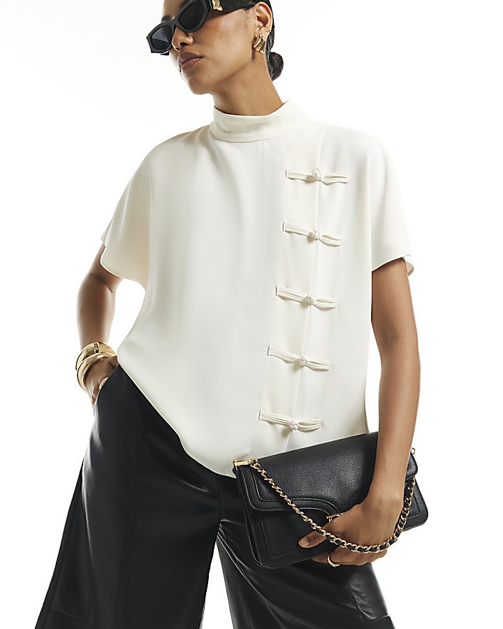 Cream Crepe Frogging Blouse