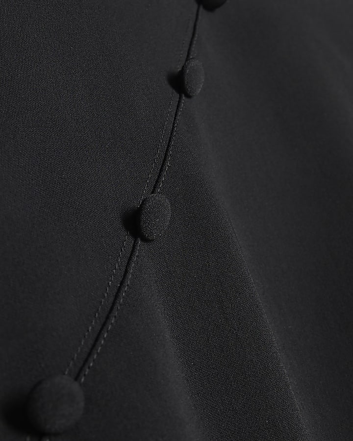 Black Halter Neck Button Detail Top