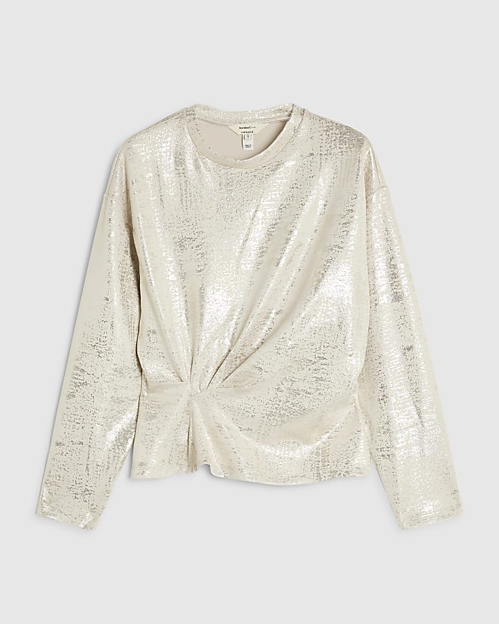 Cream Premium Metallic Tuck Side Top
