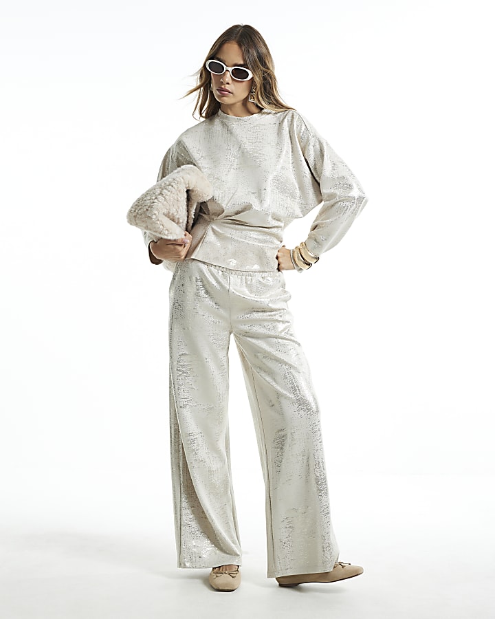 Cream Premium Metallic Tuck Side Top