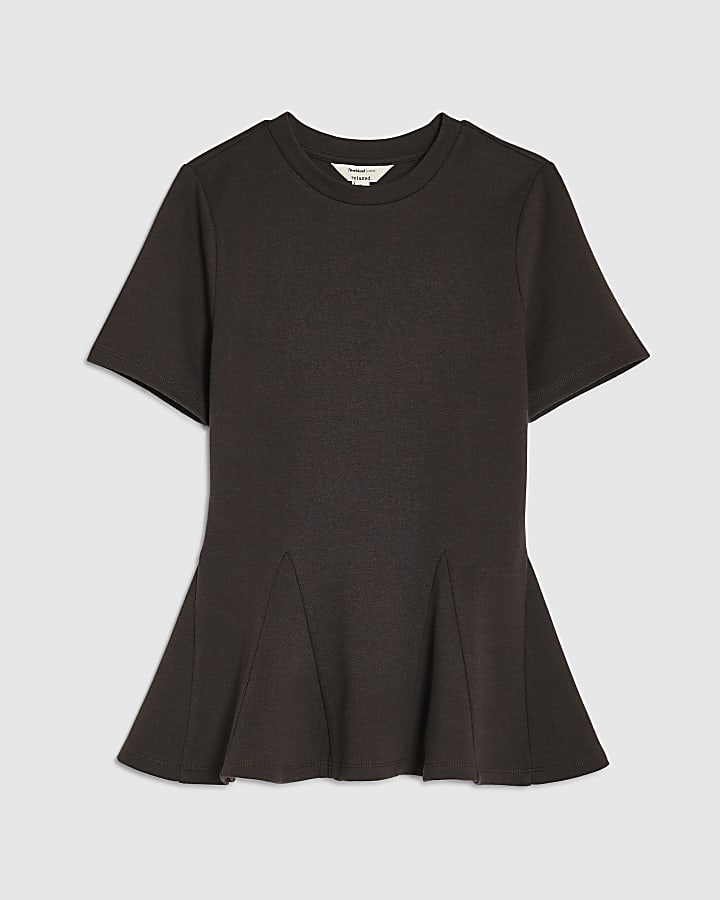 Brown Short Sleeve Peplum Top