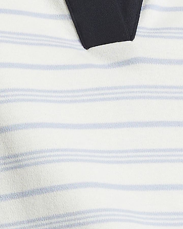 Cream Stripe Polo Top