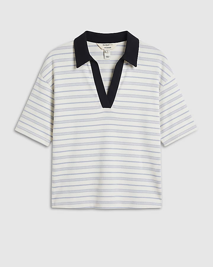 Cream Stripe Polo Top