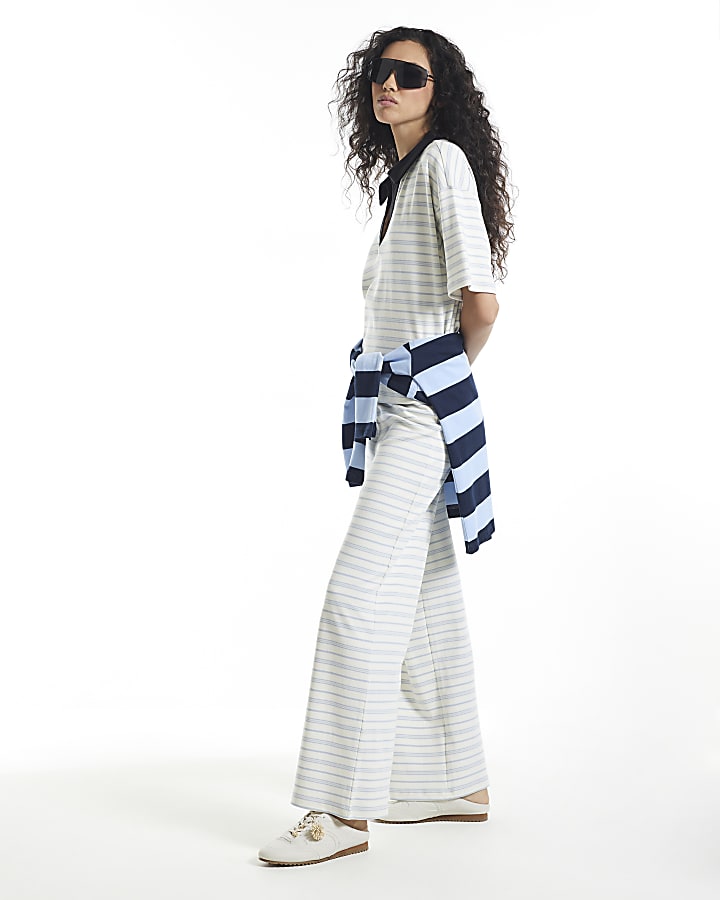 Cream Stripe Polo Top