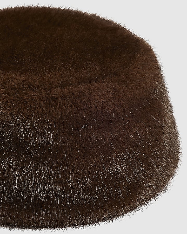 Brown Faux Fur Pillbox Hat