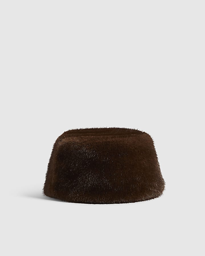 Brown Faux Fur Pillbox Hat