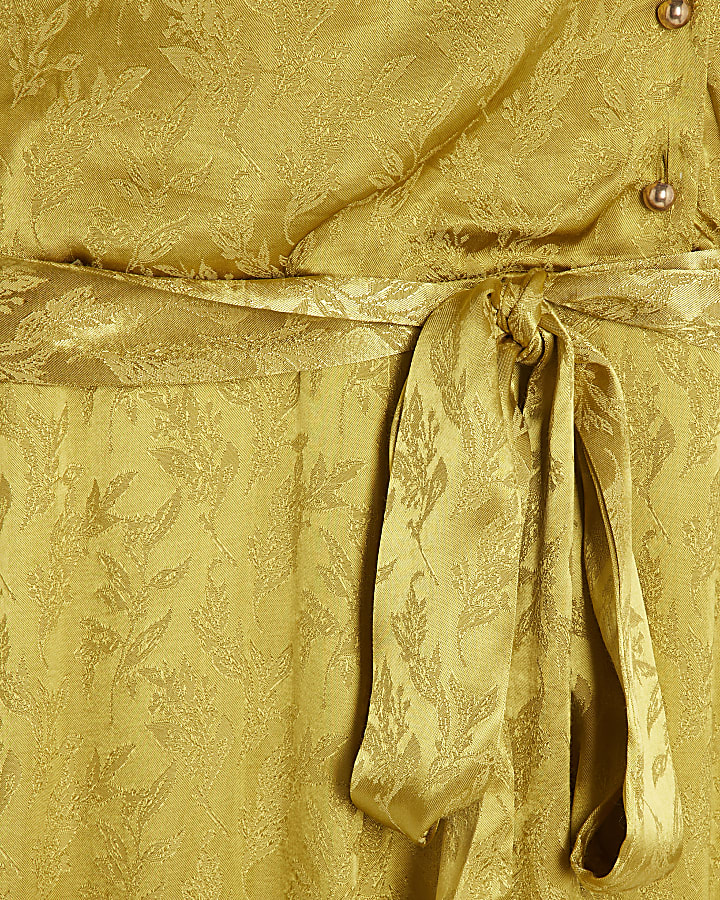 Petite Gold Jacquard Wrap Jumpsuit
