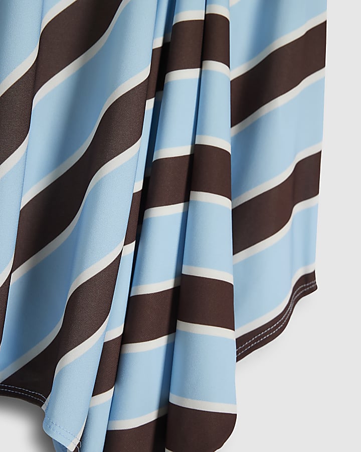 Blue Stripe Hanky Hem Midi Skirt