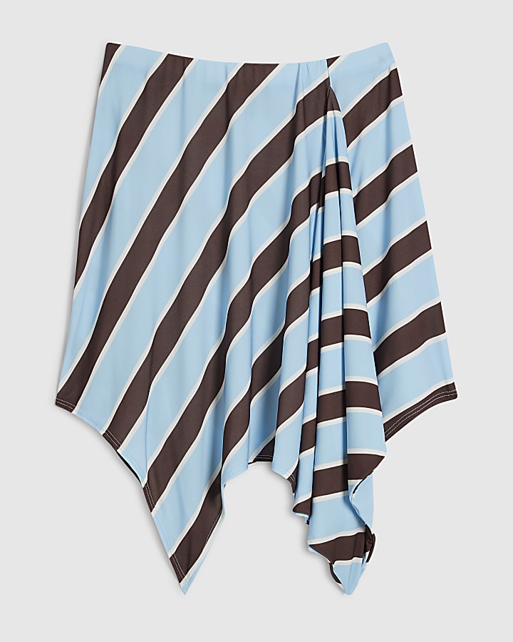 Blue Stripe Hanky Hem Midi Skirt