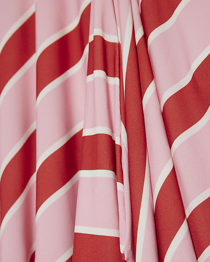 Pink Stripe Hanky Hem Midi Skirt