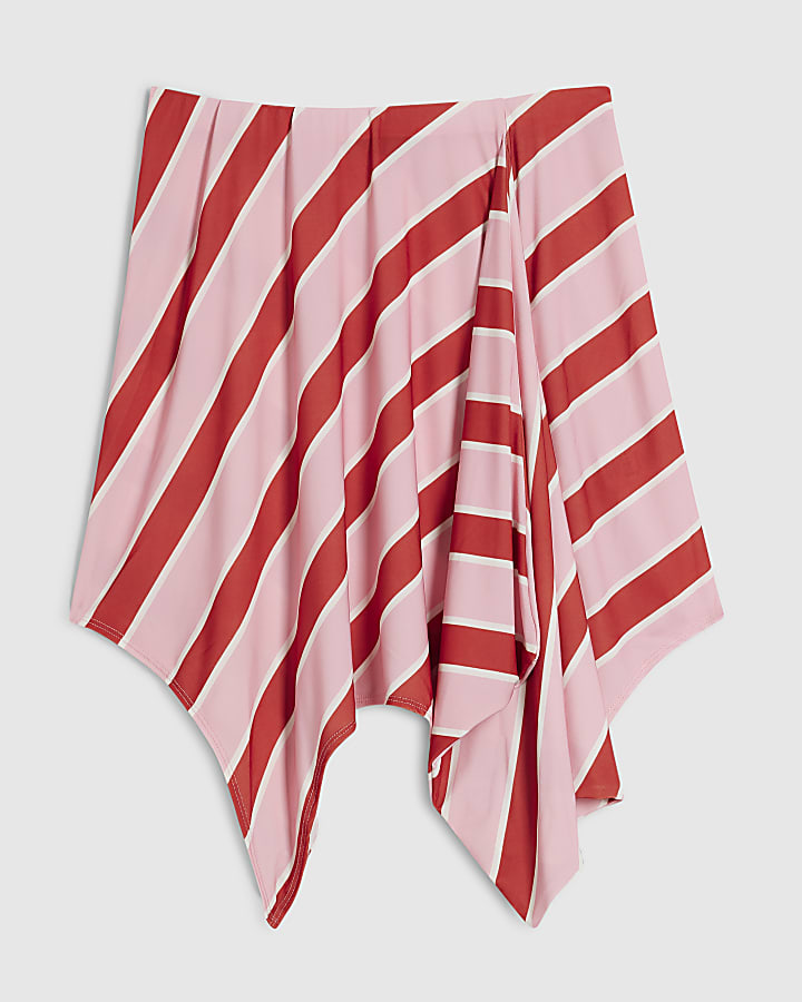 Pink Stripe Hanky Hem Midi Skirt