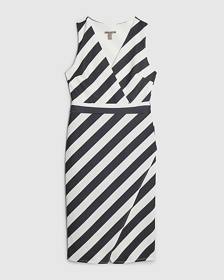 Black Stripe Wrap Front Dress