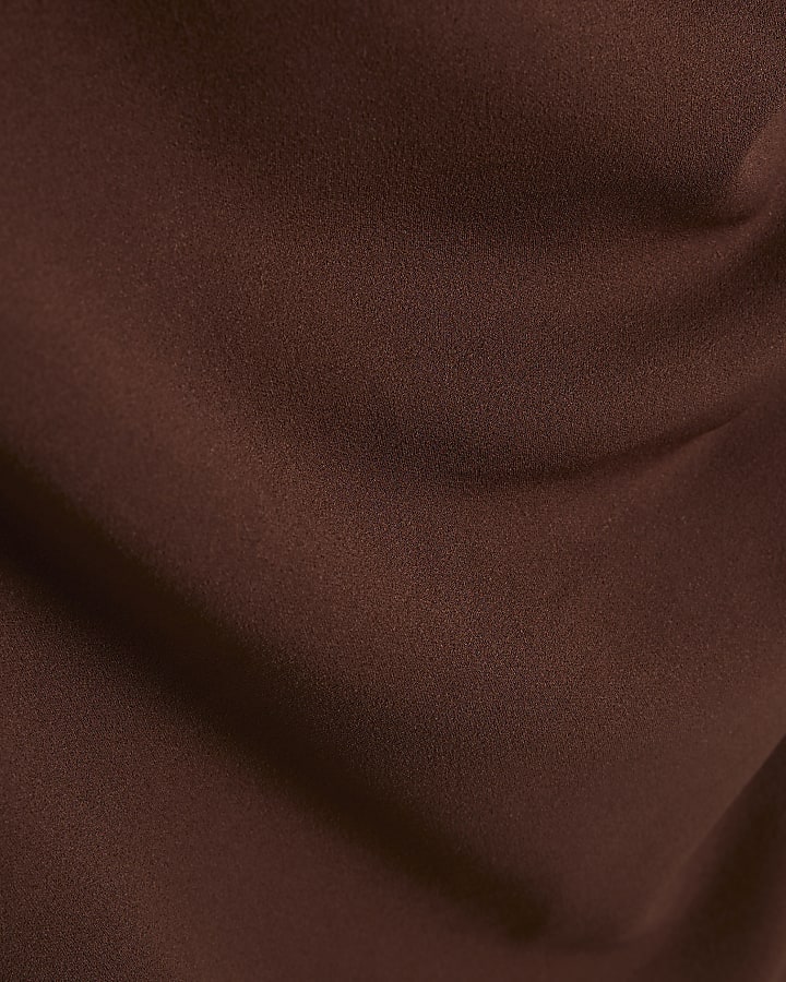 Brown Wrap Front Asymmetric Midi Dress