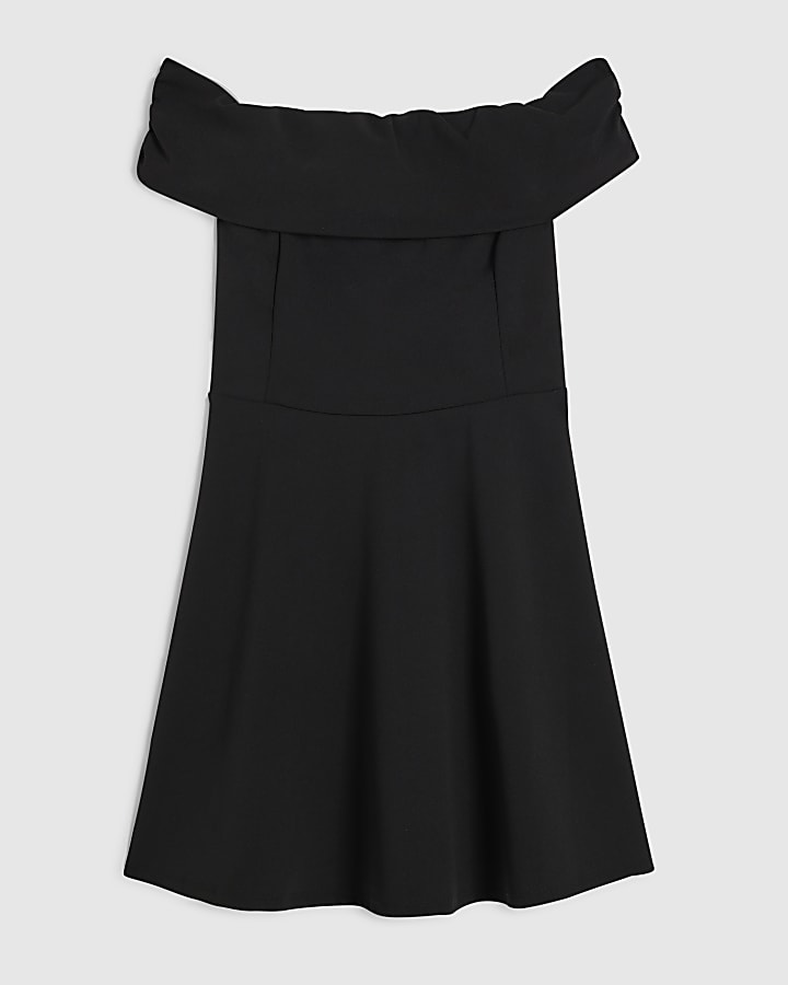 Black Bardot Skater Mini Dress