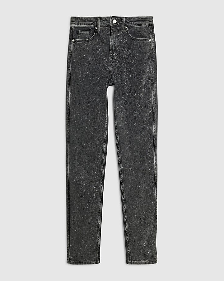 Black High Waisted Sparkle Cigarette Jeans