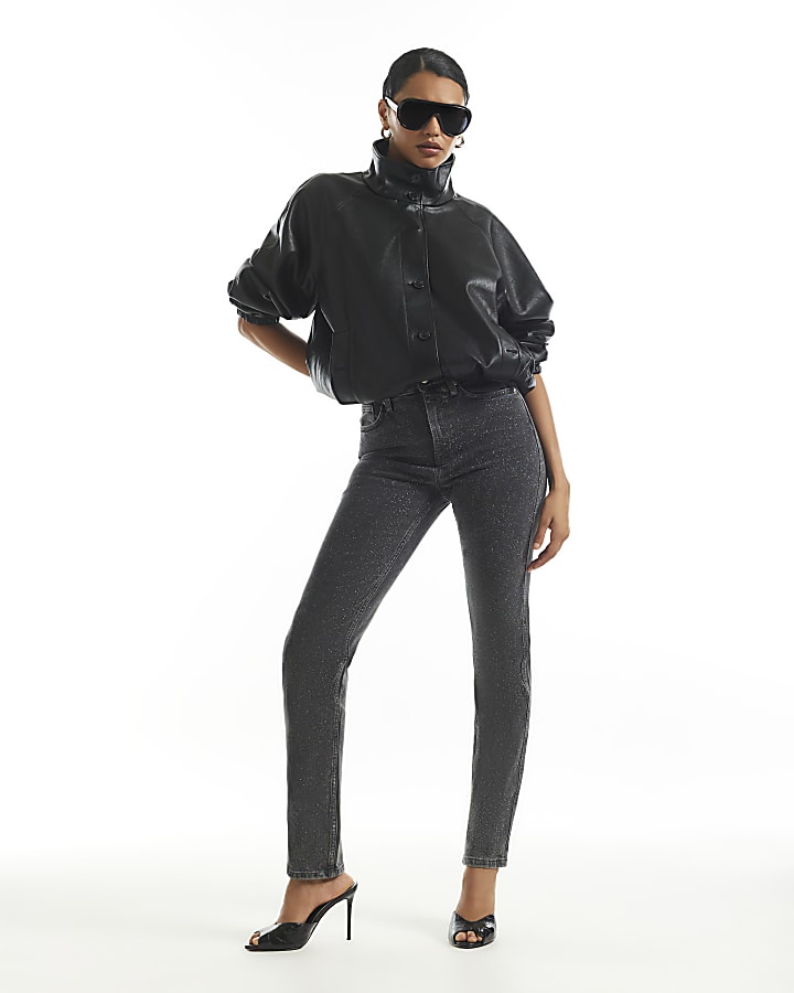 Black High Waisted Sparkle Cigarette Jeans