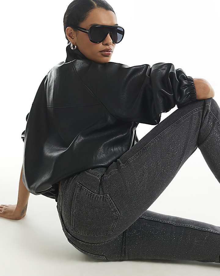 Black High Waisted Sparkle Cigarette Jeans