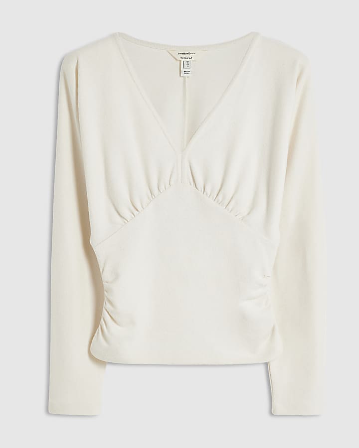 Cream Cosy Long Sleeve Batwing Top